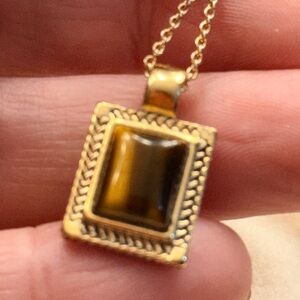 Gold and Brown tiger eye Pendant Necklace